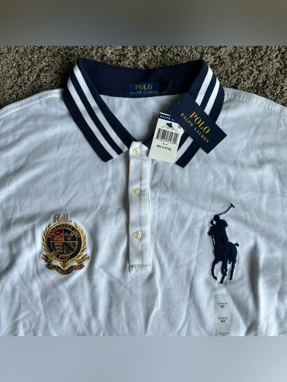 NWT Polo Ralph Lauren Shirt Mens 4XL TALL White Novelty Heritage Crest Big Pony